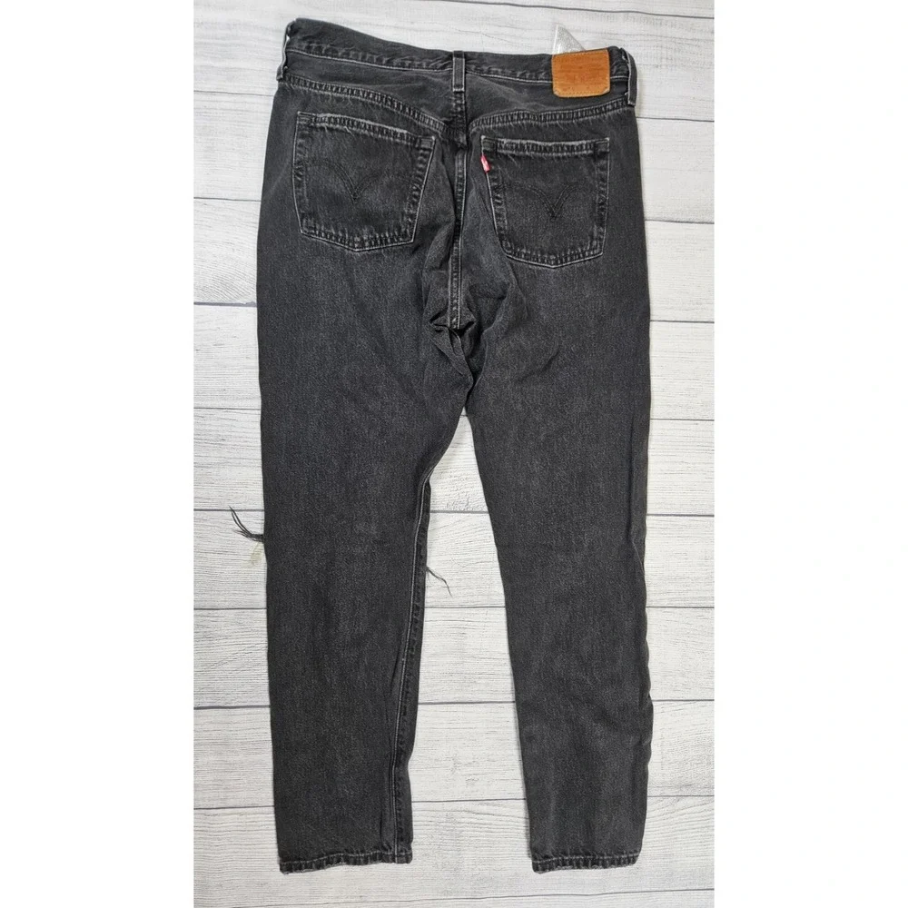 Levi's 501 Skinny Premium Jeans Womens 29x28 Black Distressed Mom Denim Pants